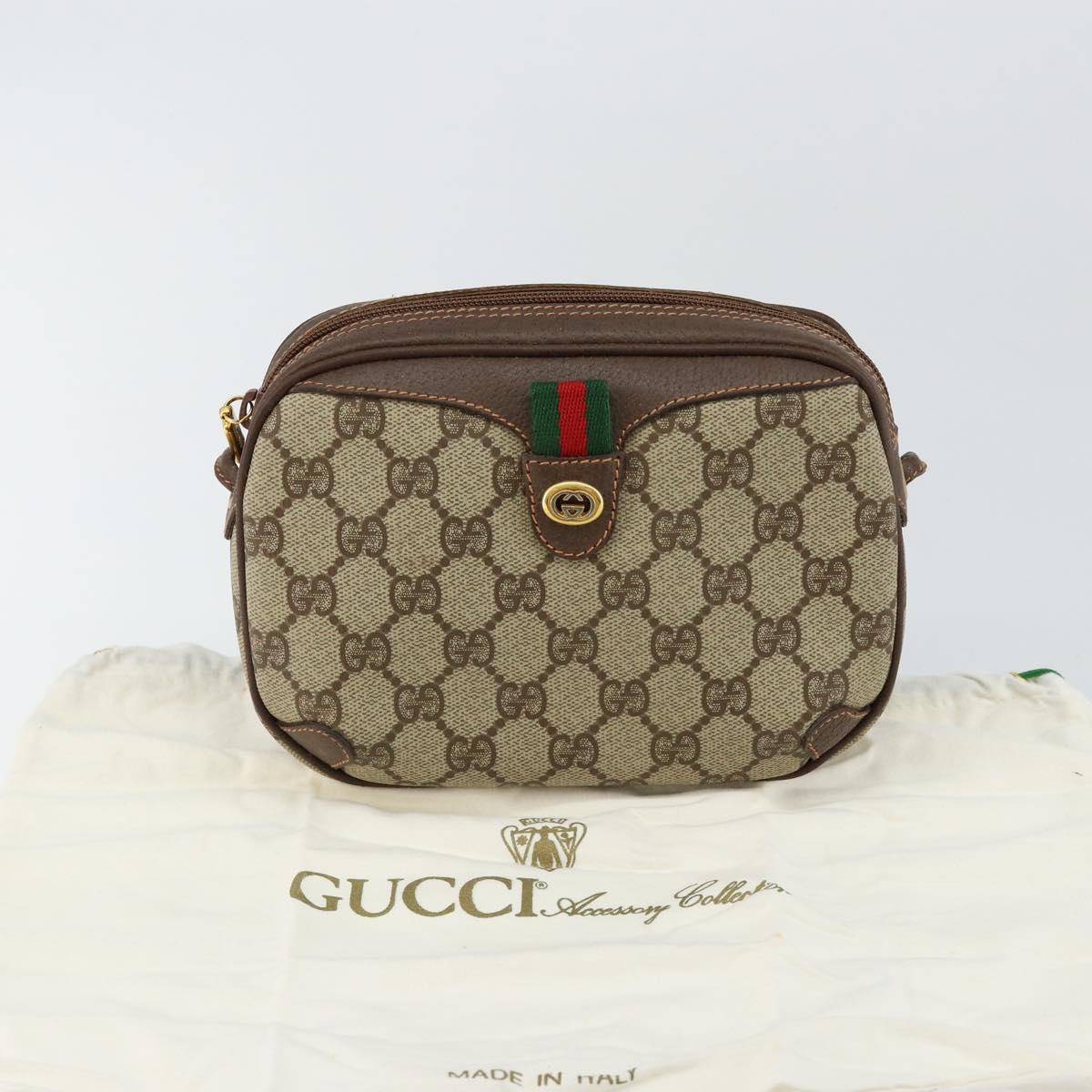 GUCCI GG Supreme Web Sherry Line Bag PVC Beige Gold 89 02 066 Auth 145875