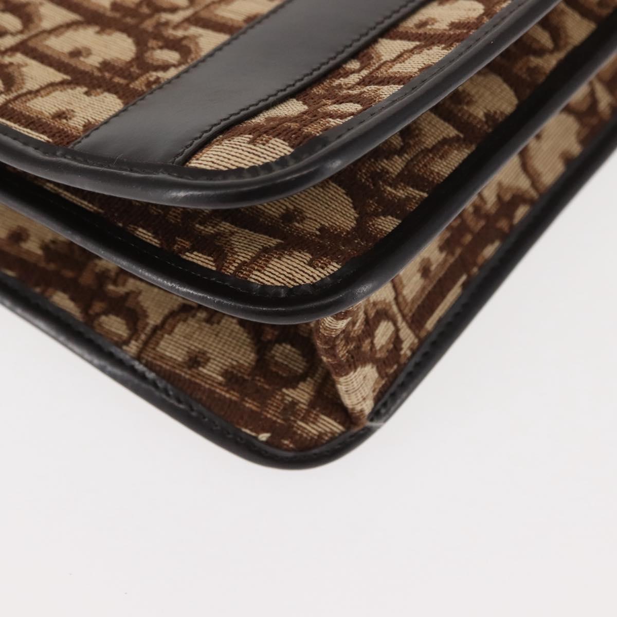 Christian Dior Trotter Canvas Chain Shoulder Bag Brown Gold Auth 145878