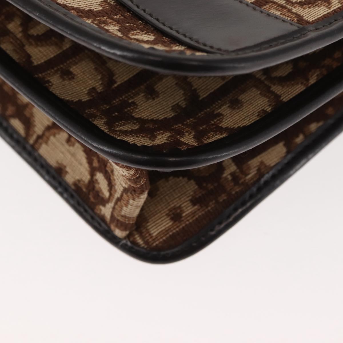 Christian Dior Trotter Canvas Chain Shoulder Bag Brown Gold Auth 145878