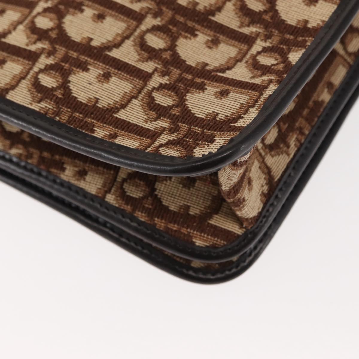 Christian Dior Trotter Canvas Chain Shoulder Bag Brown Gold Auth 145878