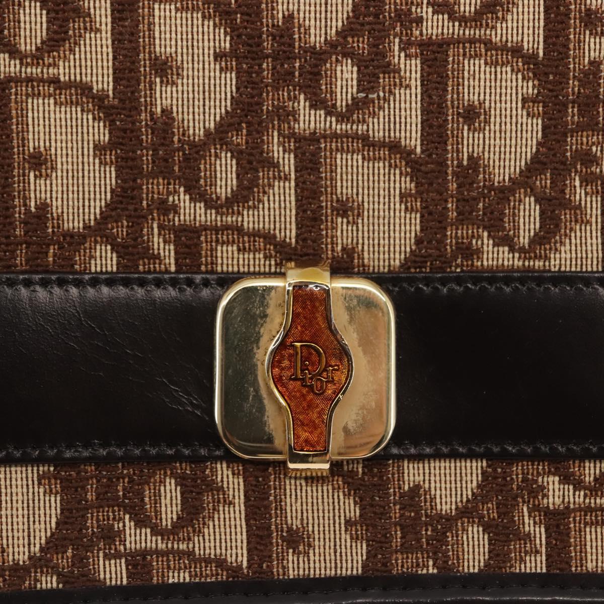 Christian Dior Trotter Canvas Chain Shoulder Bag Brown Gold Auth 145878