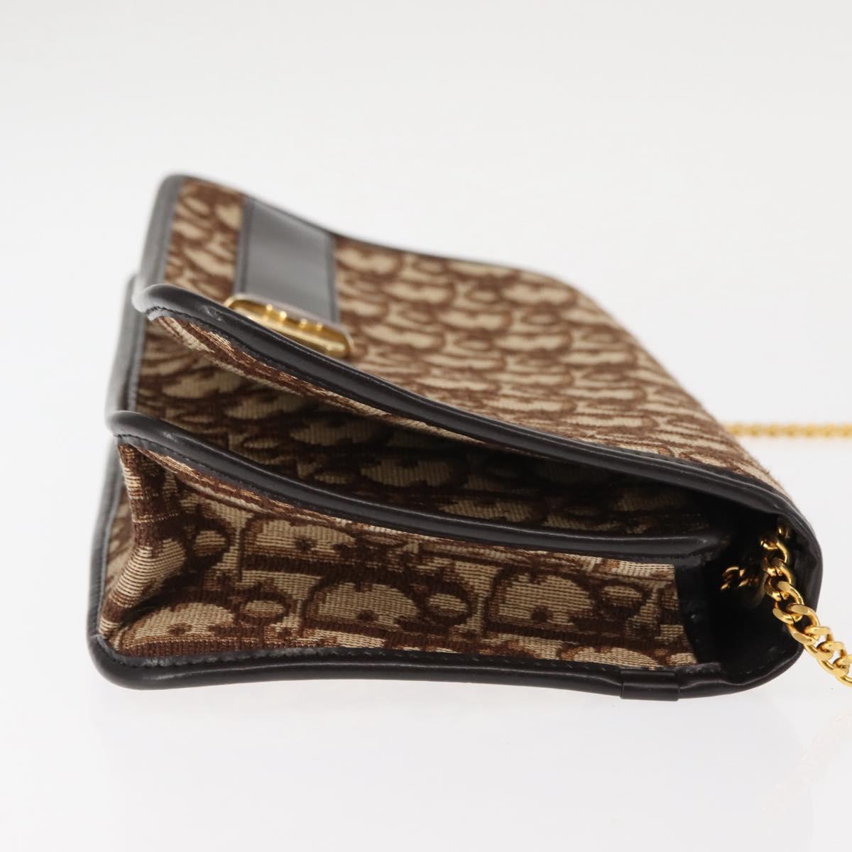 Christian Dior Trotter Canvas Chain Shoulder Bag Brown Gold Auth 145878