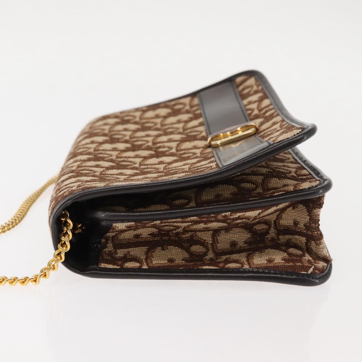 Christian Dior Trotter Canvas Chain Shoulder Bag Brown Gold Auth 145878