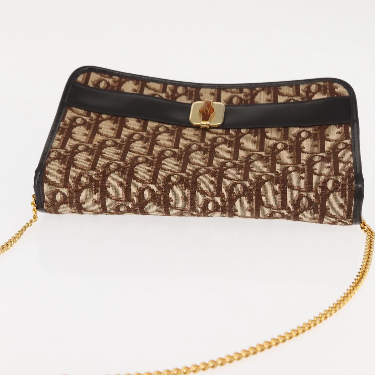Christian Dior Trotter Canvas Chain Shoulder Bag Brown Gold Auth 145878