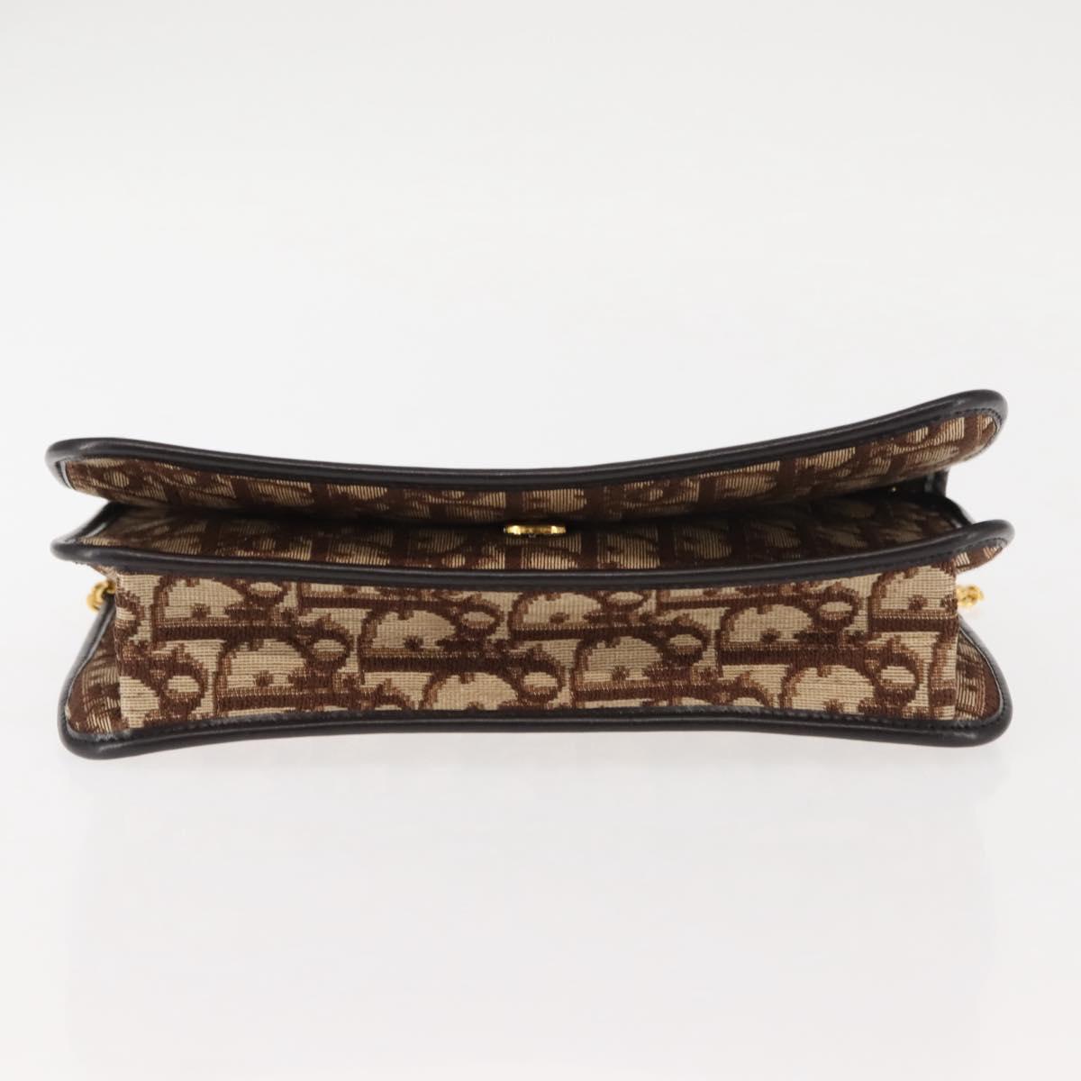 Christian Dior Trotter Canvas Chain Shoulder Bag Brown Gold Auth 145878