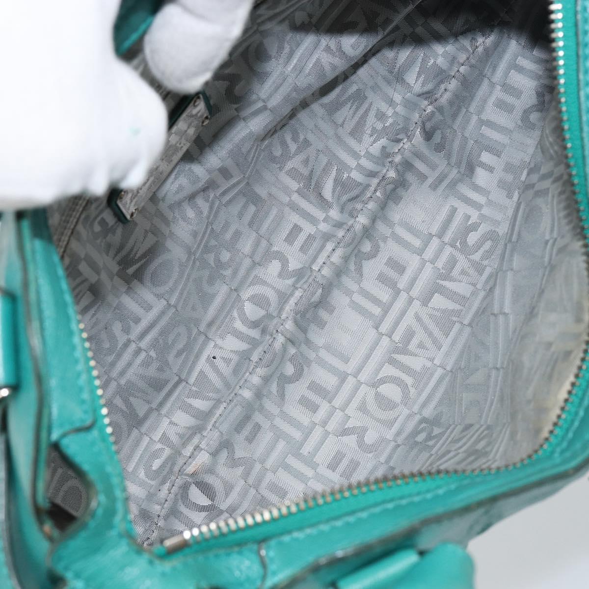 Salvatore Ferragamo Gancini Shoulder Bag Leather Green Silver Auth 145879