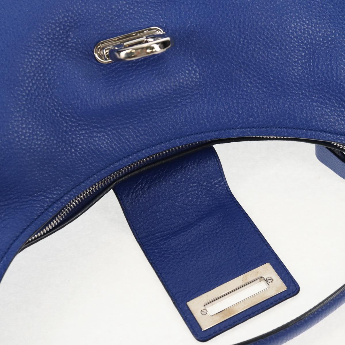 Salvatore Ferragamo Gancini Shoulder Bag Leather Blue Silver Auth 145880V