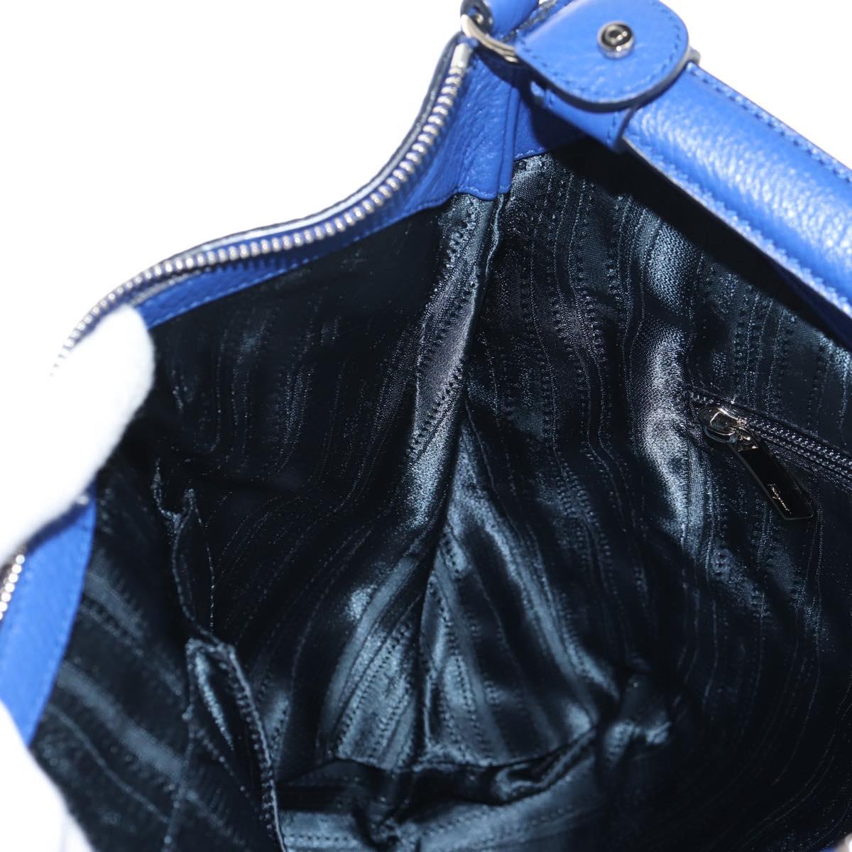 Salvatore Ferragamo Gancini Shoulder Bag Leather Blue Silver Auth 145880V