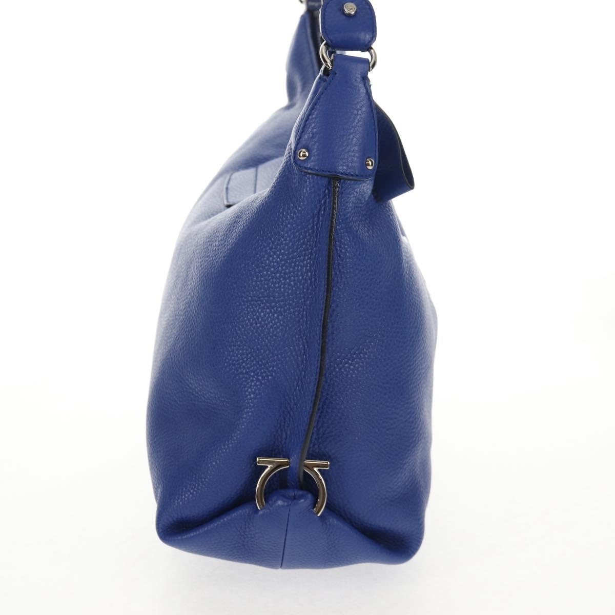 Salvatore Ferragamo Gancini Shoulder Bag Leather Blue Silver Auth 145880V