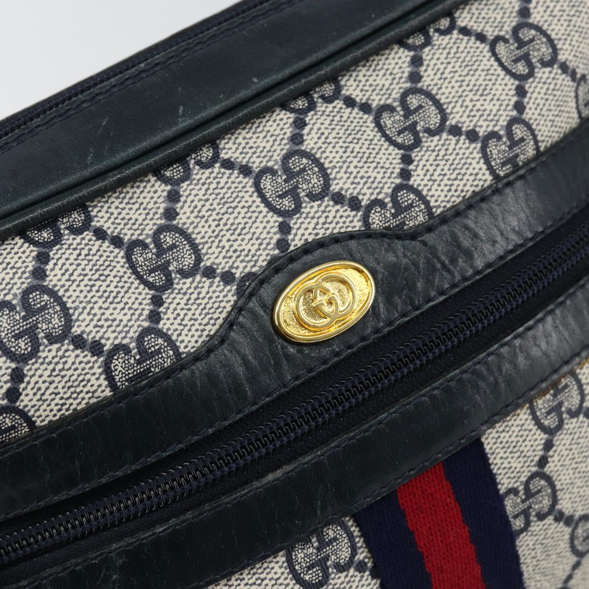 GUCCI GG Supreme Sherry Line Shoulder Bag PVC Navy Gold 010 378 Auth 145881