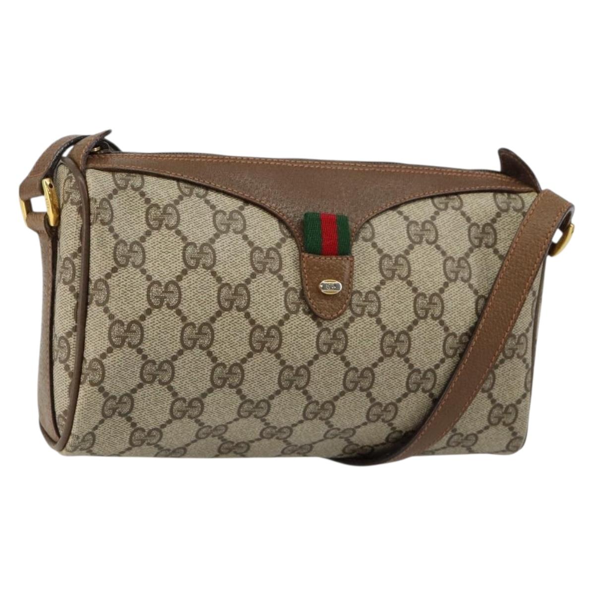 GUCCI GG Supreme Web Sherry Line Bag PVC Beige Gold 89 02 018 Auth 145882
