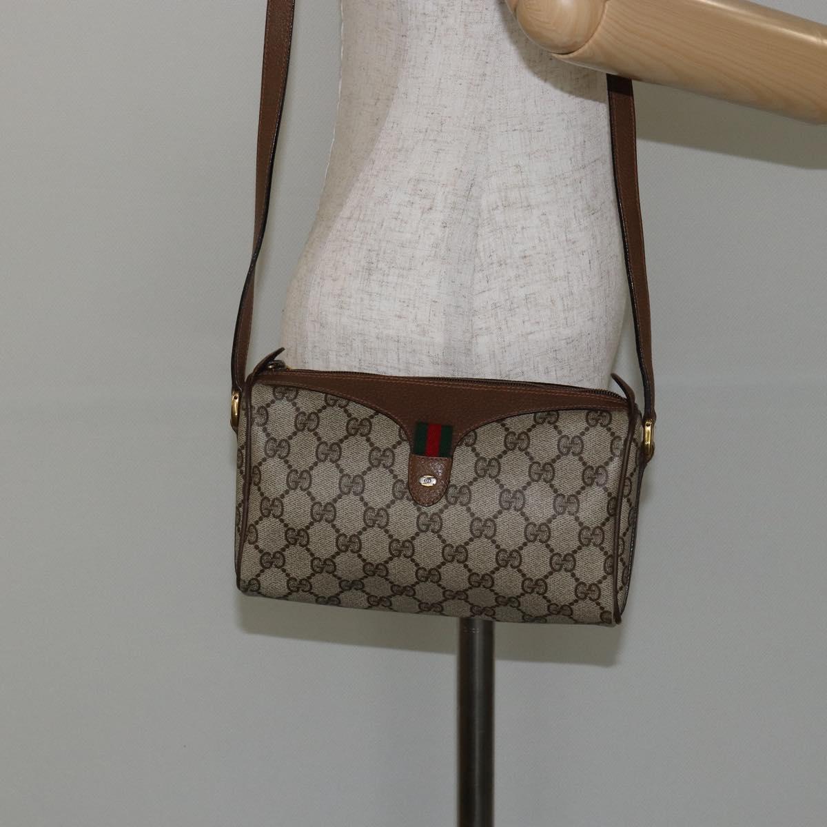 GUCCI GG Supreme Web Sherry Line Bag PVC Beige Gold 89 02 018 Auth 145882