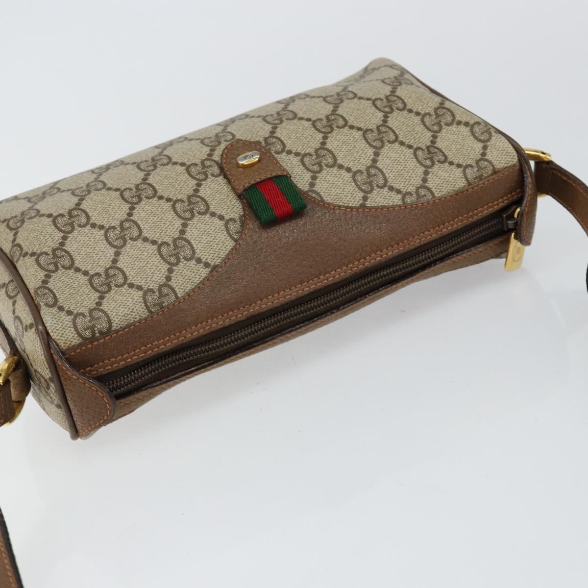 GUCCI GG Supreme Web Sherry Line Bag PVC Beige Gold 89 02 018 Auth 145882