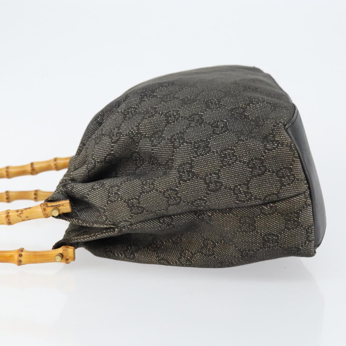 GUCCI Bamboo GG Canvas Shoulder Bag Black Gold 92708 Auth 145883