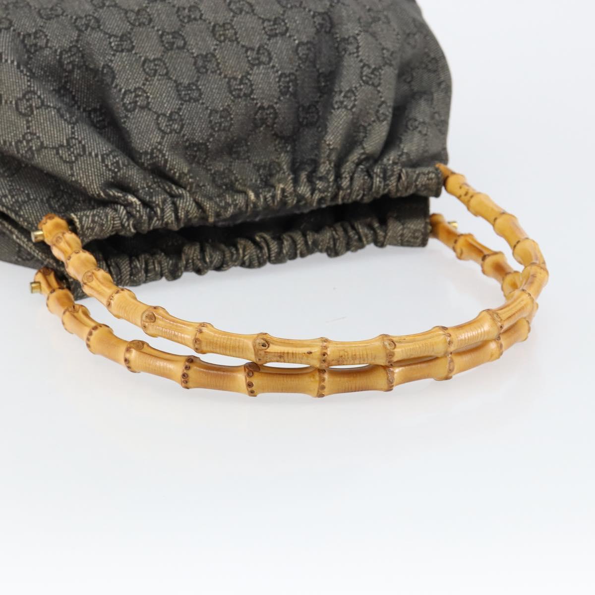 GUCCI Bamboo GG Canvas Shoulder Bag Black Gold 92708 Auth 145883