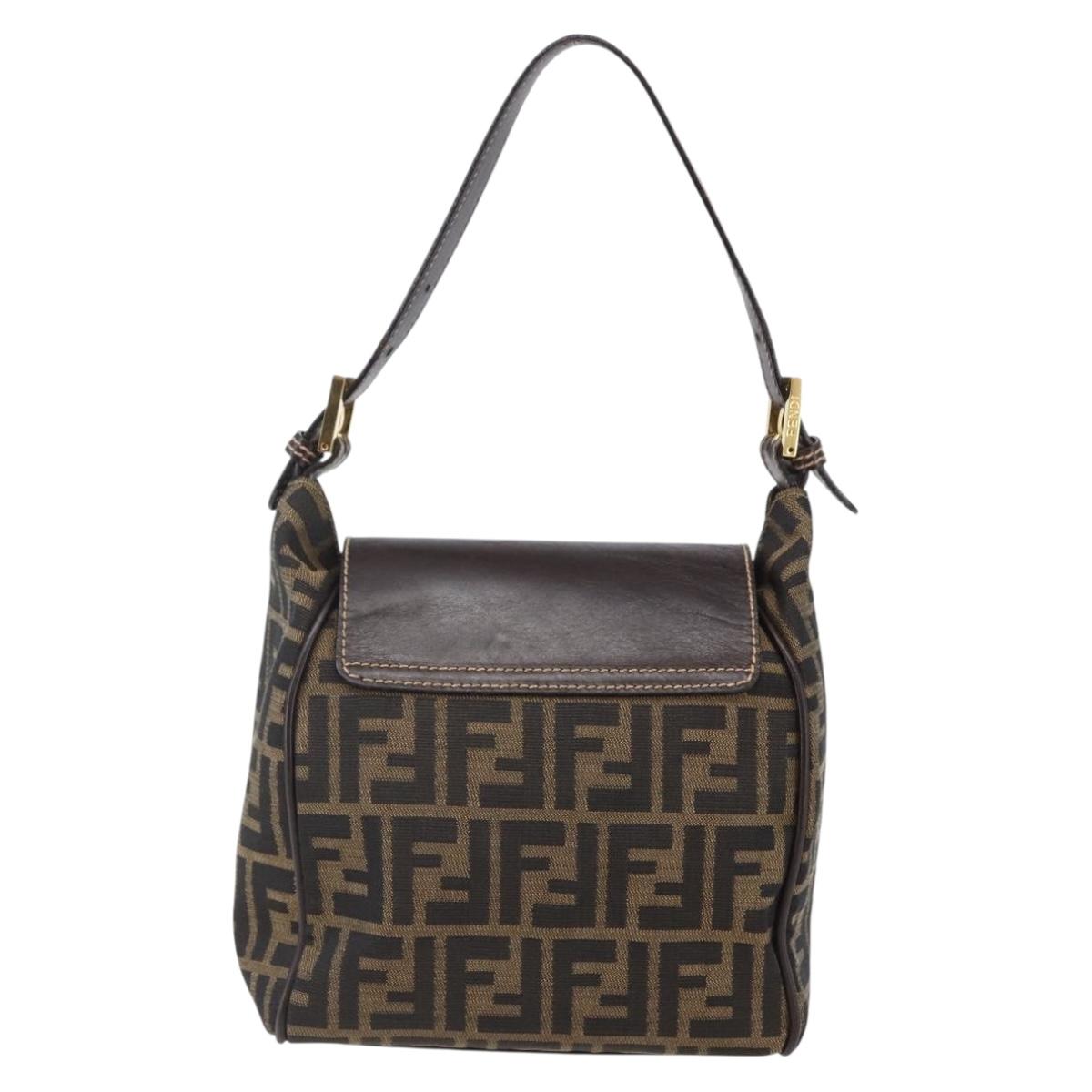 FENDI Zucca Canvas Mamma Baguette Shoulder Bag Black Brown gold Auth 145884V