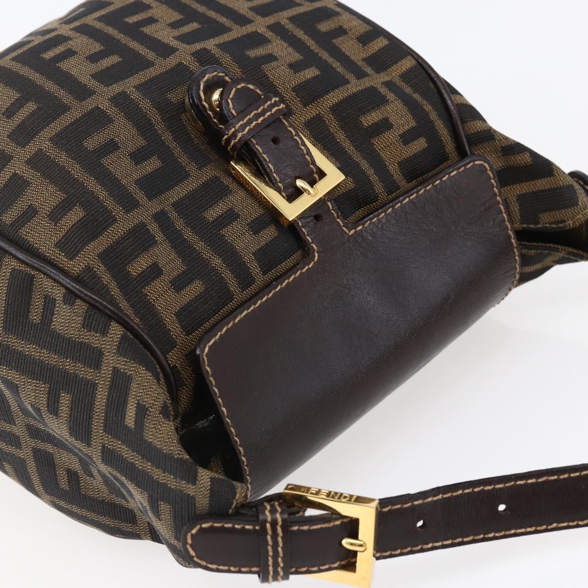FENDI Zucca Canvas Mamma Baguette Shoulder Bag Black Brown gold Auth 145884V