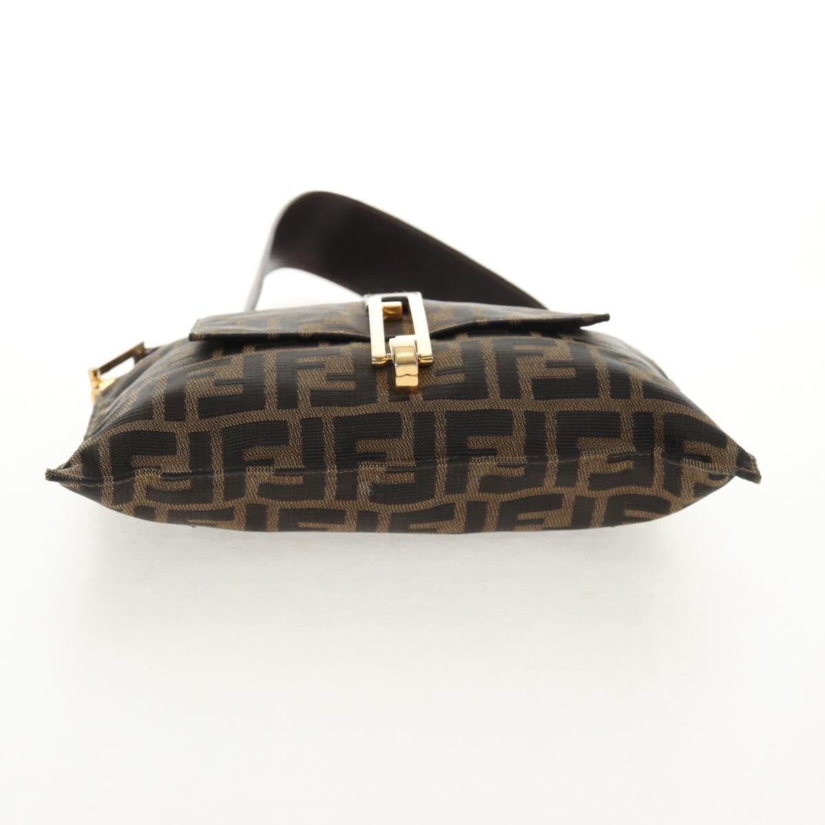 FENDI Zucca Canvas Mamma Baguette Shoulder Bag Black Brown gold Auth 145885V
