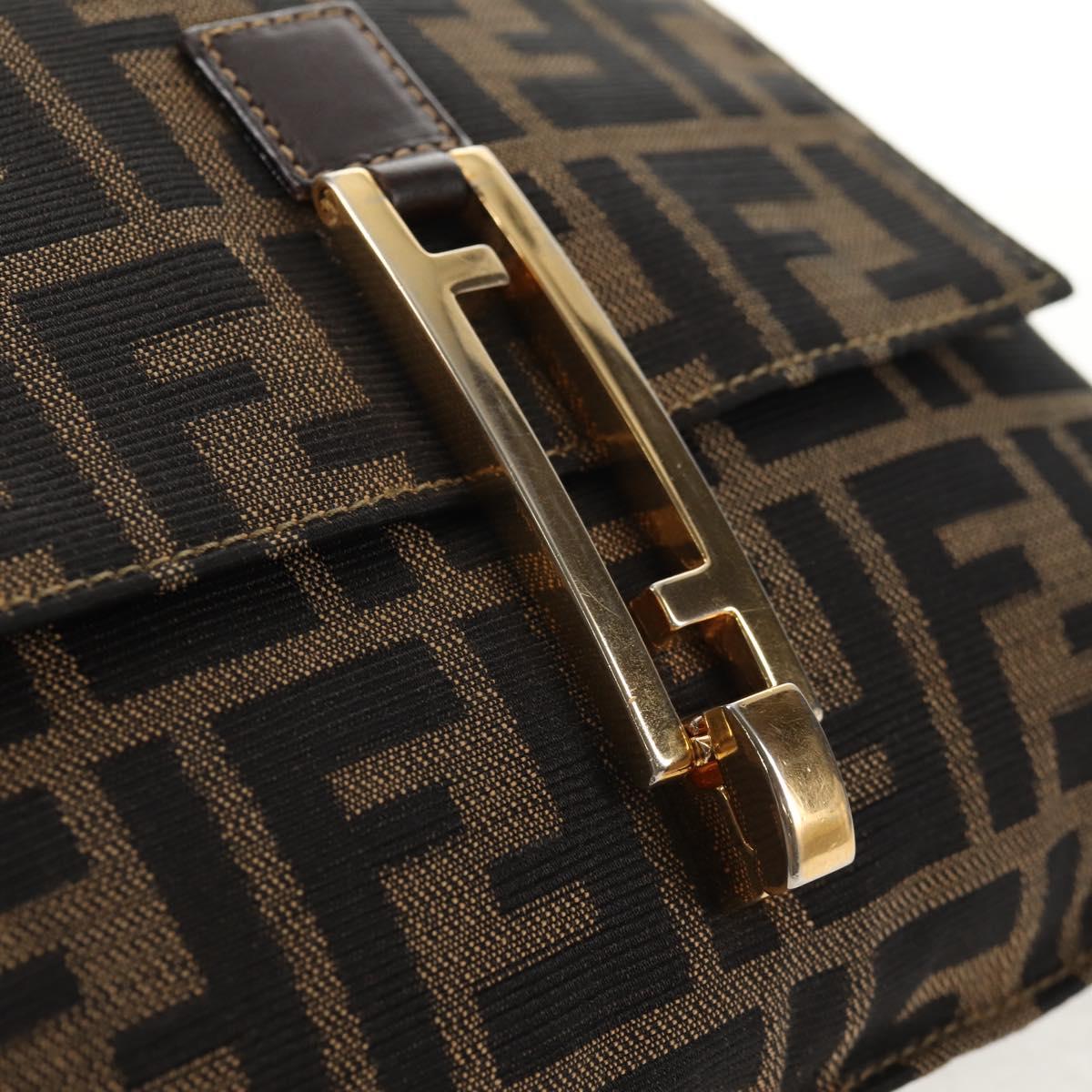 FENDI Zucca Canvas Mamma Baguette Shoulder Bag Black Brown gold Auth 145885V