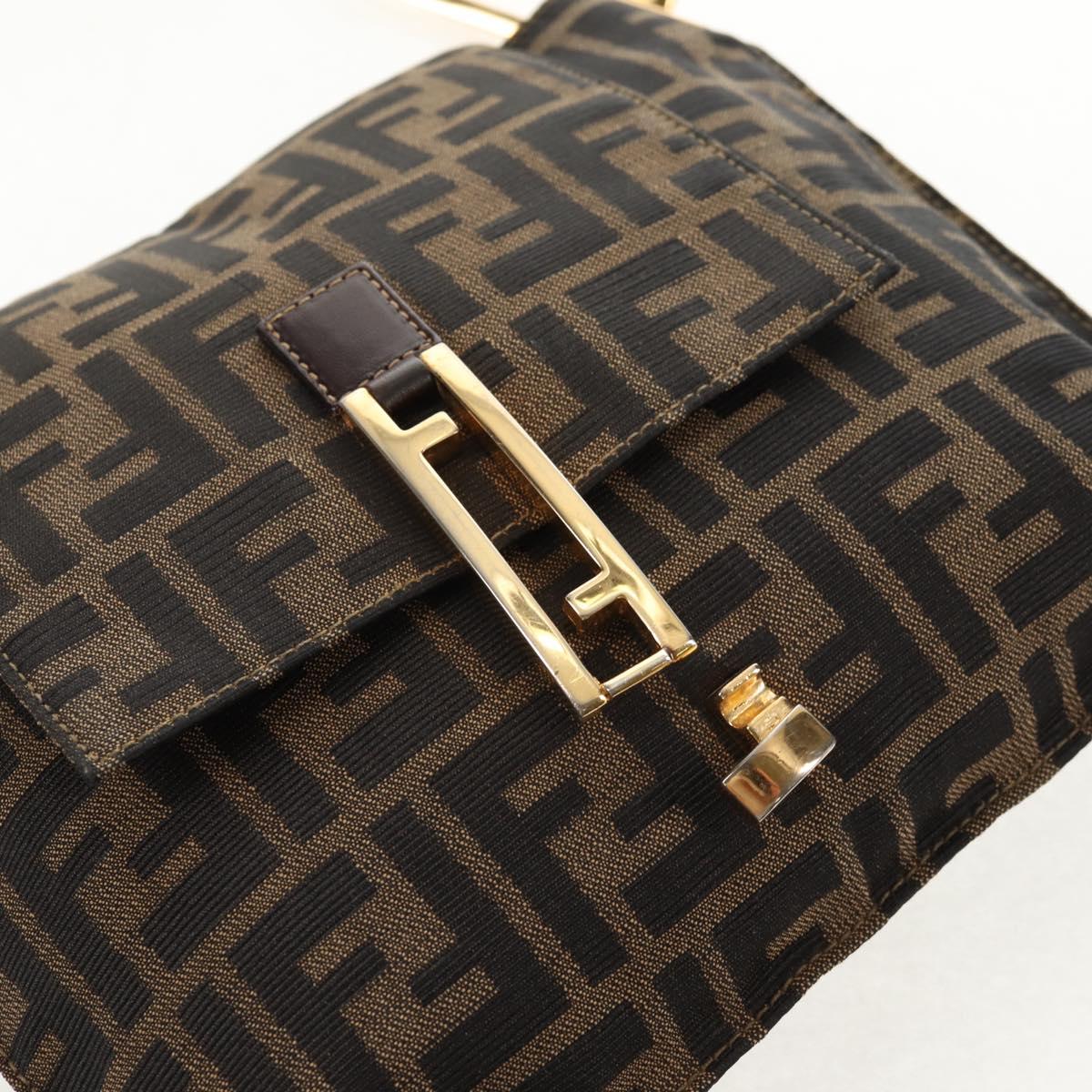 FENDI Zucca Canvas Mamma Baguette Shoulder Bag Black Brown gold Auth 145885V