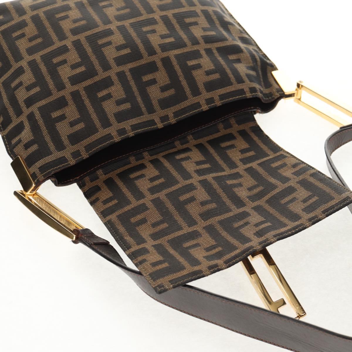 FENDI Zucca Canvas Mamma Baguette Shoulder Bag Black Brown gold Auth 145885V