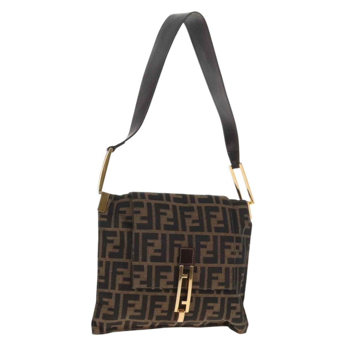 FENDI Zucca Canvas Mamma Baguette Shoulder Bag Black Brown gold Auth 145885V