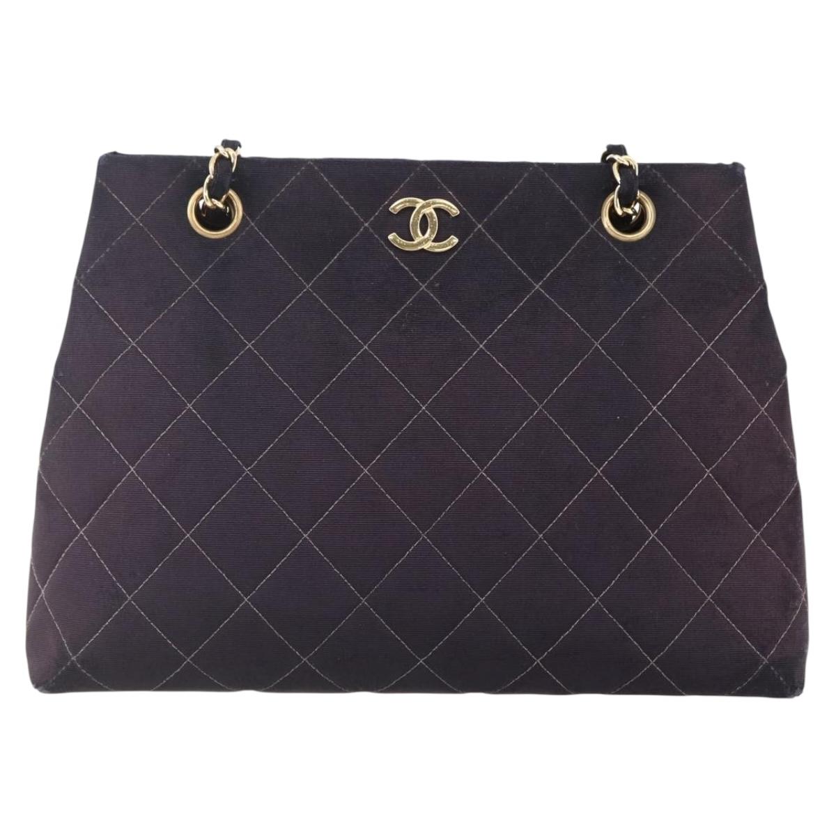 CHANEL Matelasse Chain Shoulder Bag Nylon Black Gold CC Auth 145886