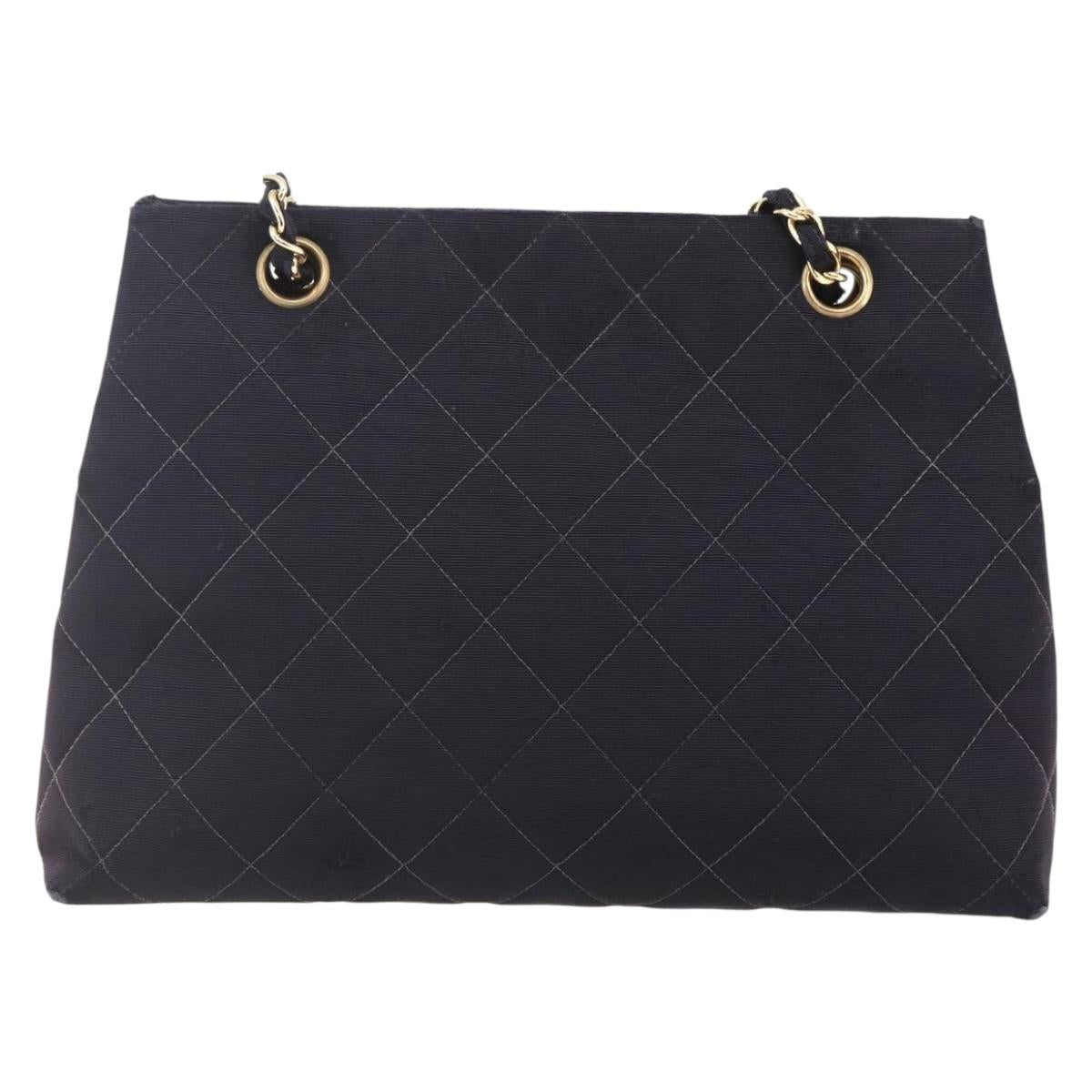 CHANEL Matelasse Chain Shoulder Bag Nylon Black Gold CC Auth 145886