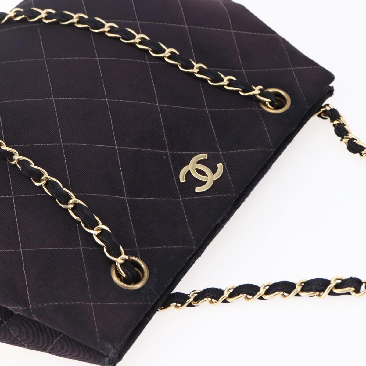 CHANEL Matelasse Chain Shoulder Bag Nylon Black Gold CC Auth 145886