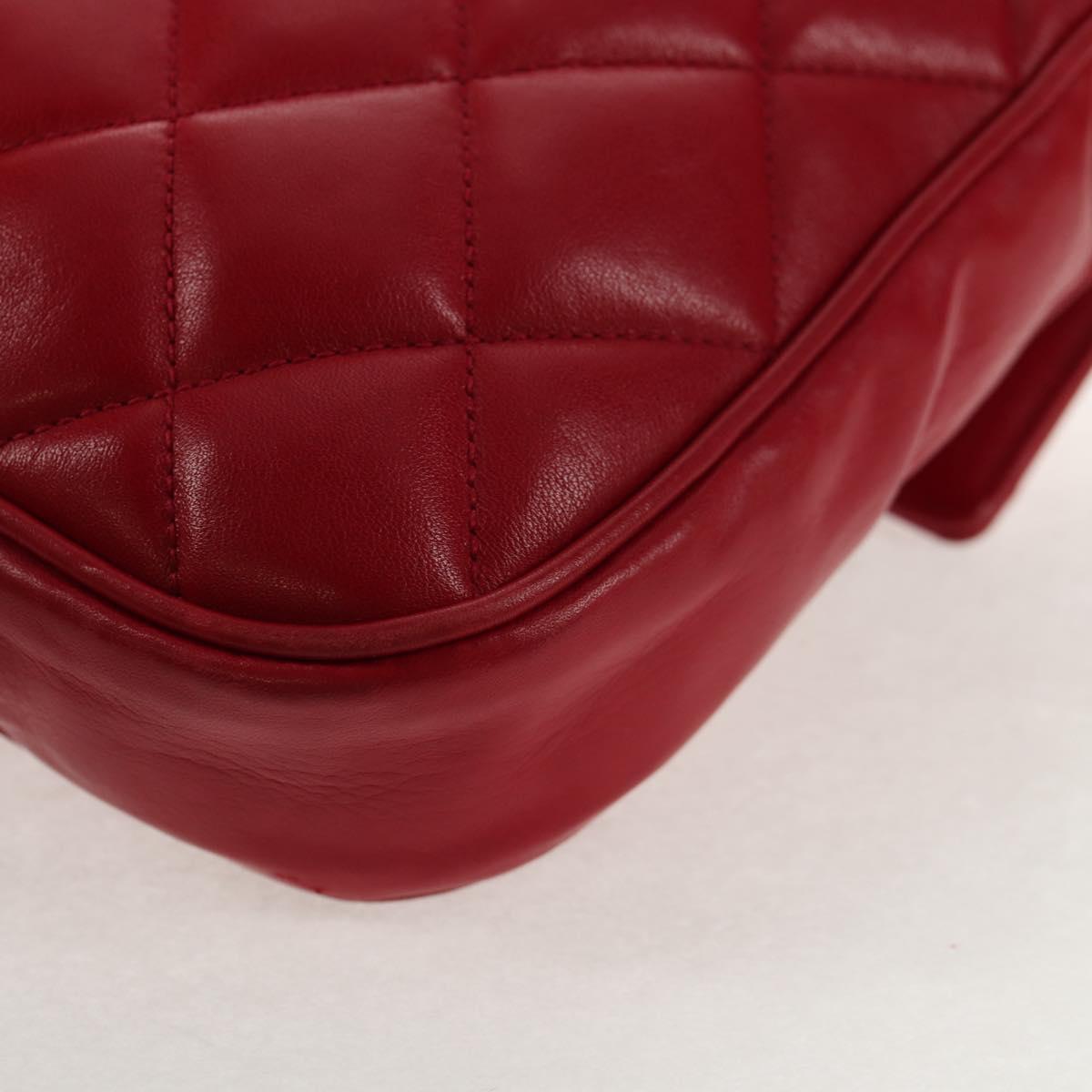 CHANEL Matelasse Chain Shoulder Bag Lamb Skin Red Gold CC Auth 145887A