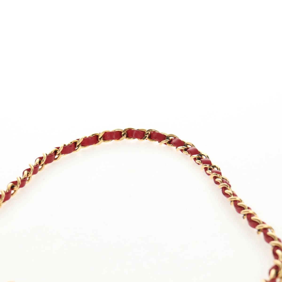 CHANEL Matelasse Chain Shoulder Bag Lamb Skin Red Gold CC Auth 145887A