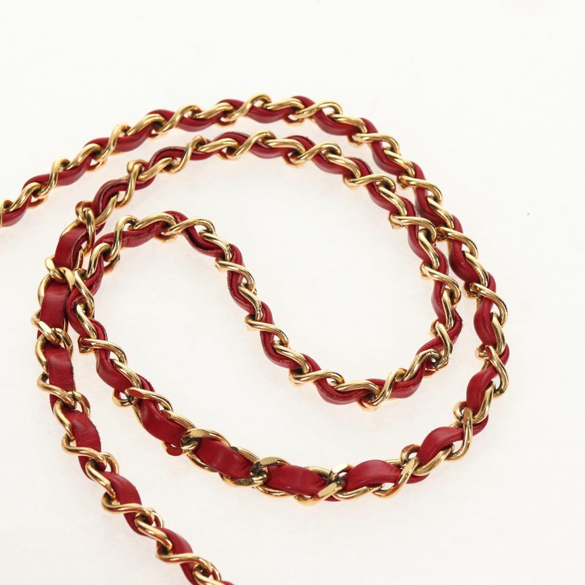 CHANEL Matelasse Chain Shoulder Bag Lamb Skin Red Gold CC Auth 145887A