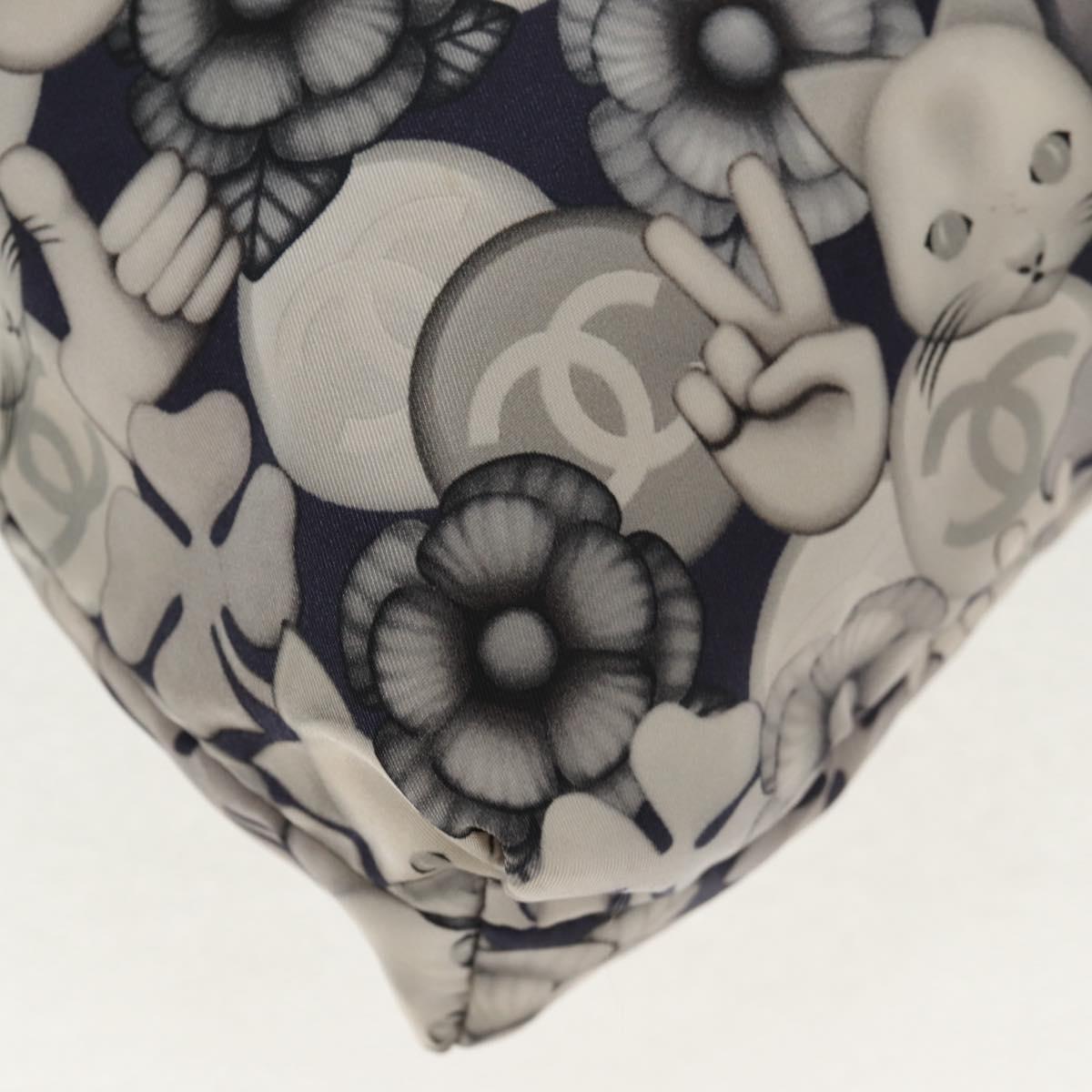 CHANEL COCO Mark Tote Bag Nylon Navy Gray CC Auth 145888A