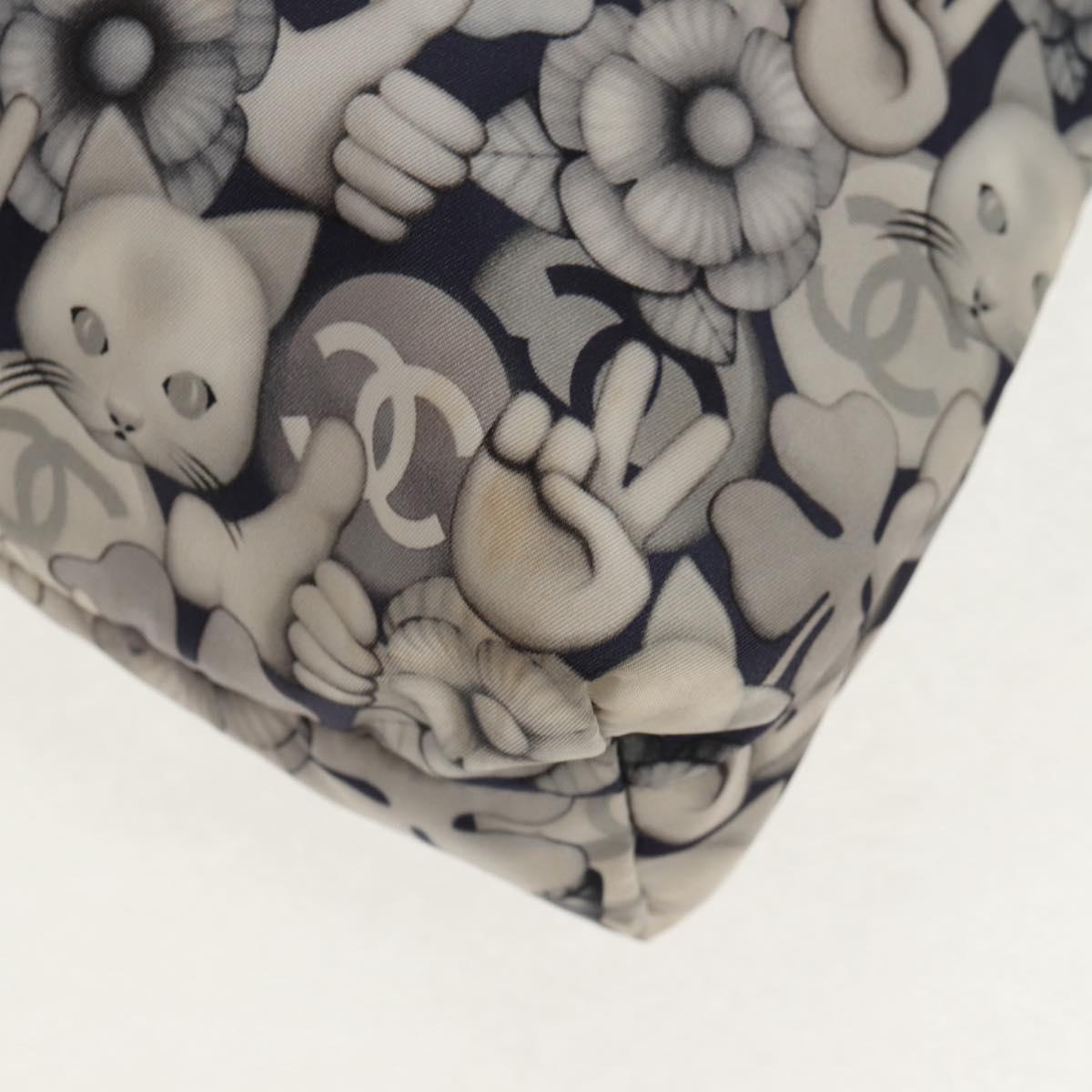 CHANEL COCO Mark Tote Bag Nylon Navy Gray CC Auth 145888A