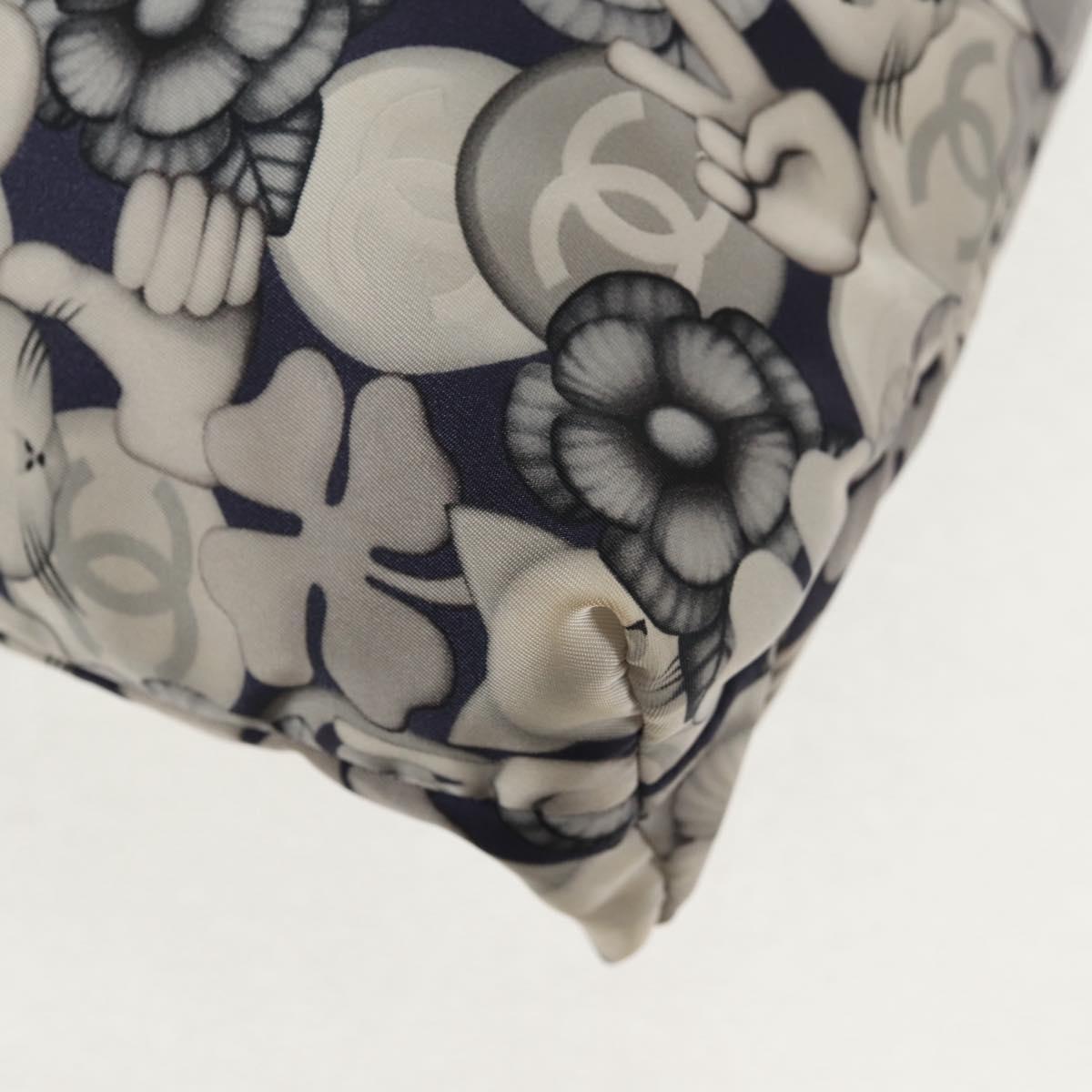 CHANEL COCO Mark Tote Bag Nylon Navy Gray CC Auth 145888A