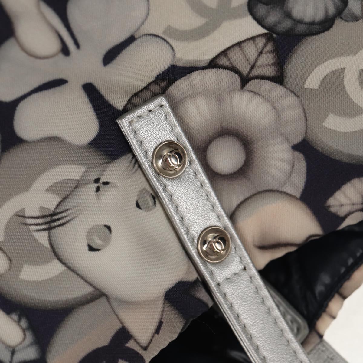 CHANEL COCO Mark Tote Bag Nylon Navy Gray CC Auth 145888A