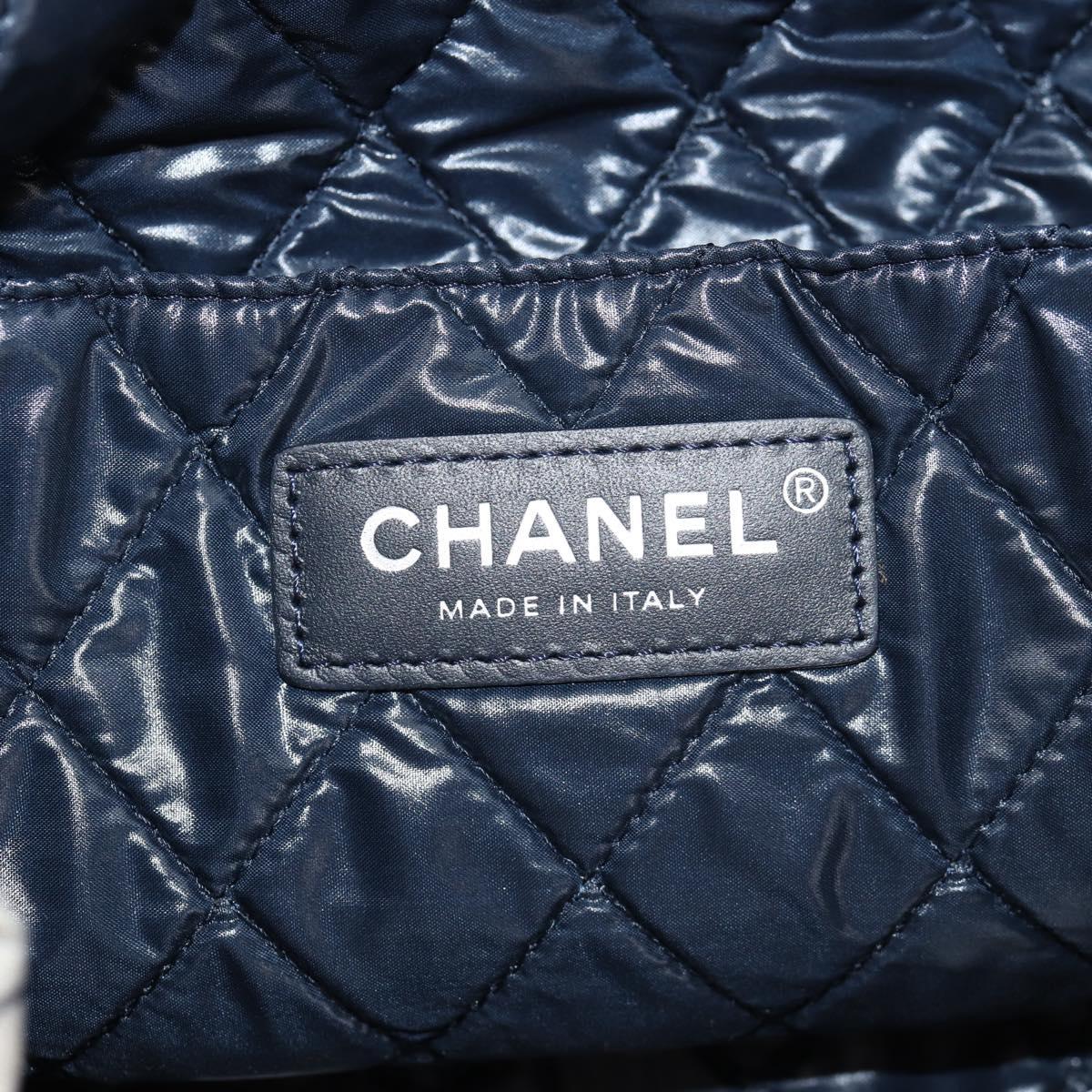 CHANEL COCO Mark Tote Bag Nylon Navy Gray CC Auth 145888A