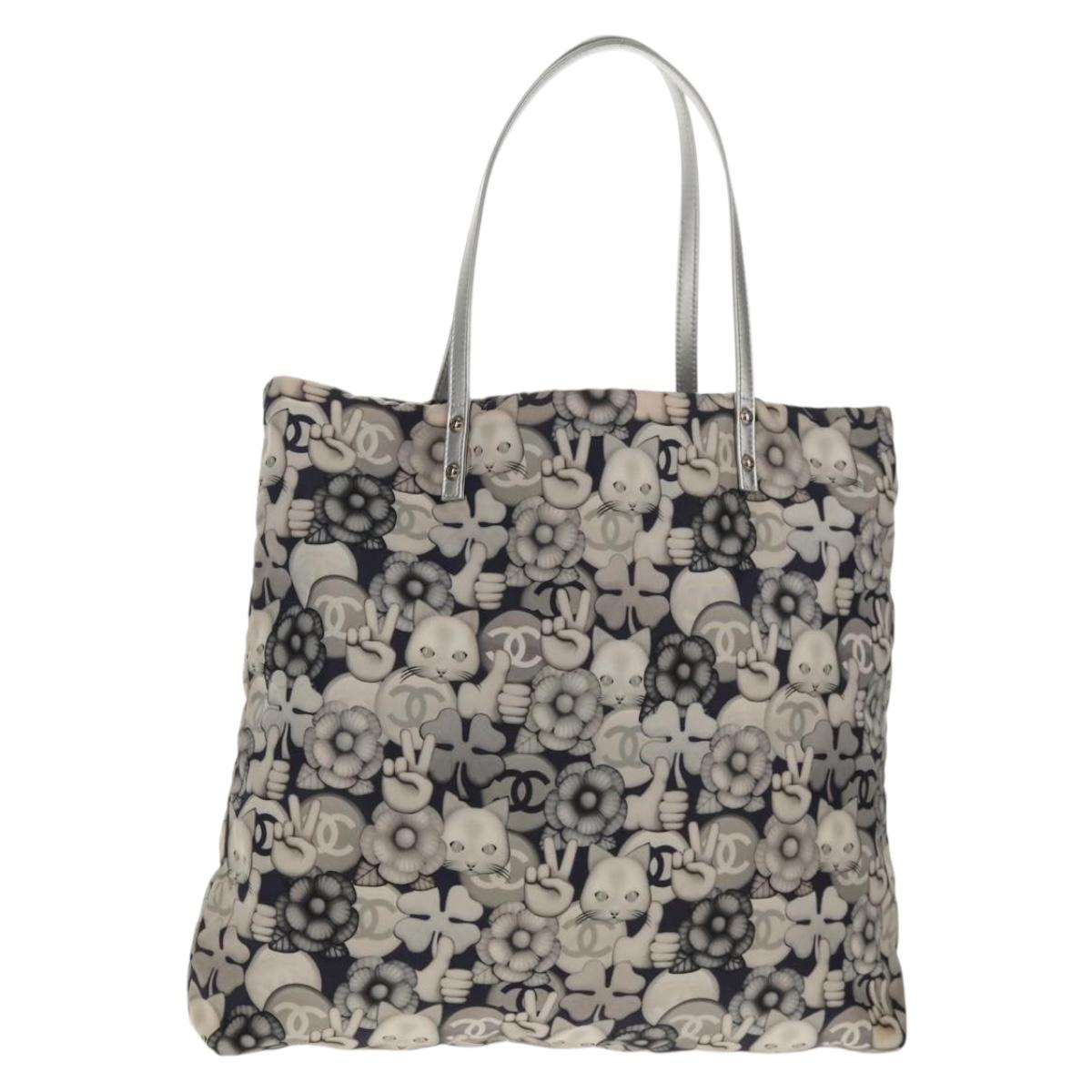 CHANEL COCO Mark Tote Bag Nylon Navy Gray CC Auth 145888A