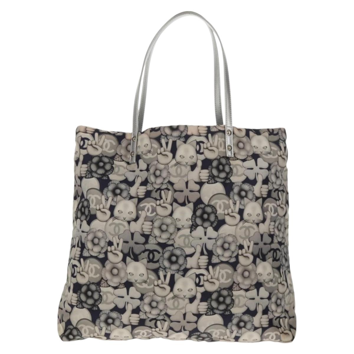 CHANEL COCO Mark Tote Bag Nylon Navy Gray CC Auth 145888A