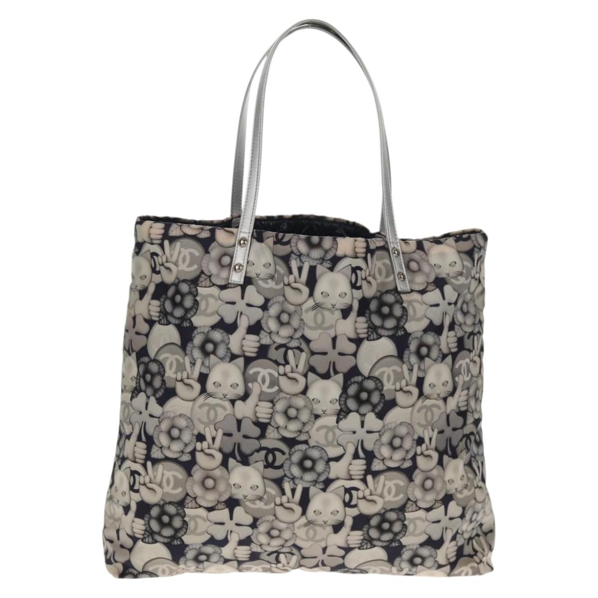 CHANEL COCO Mark Tote Bag Nylon Navy Gray CC Auth 145888A