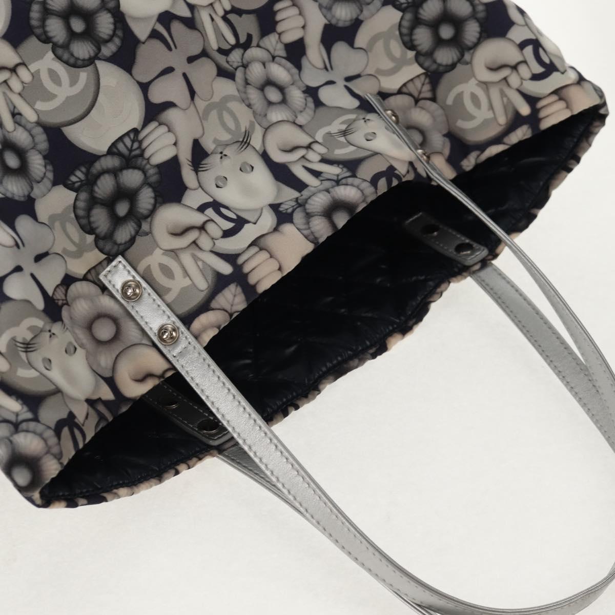 CHANEL COCO Mark Tote Bag Nylon Navy Gray CC Auth 145888V