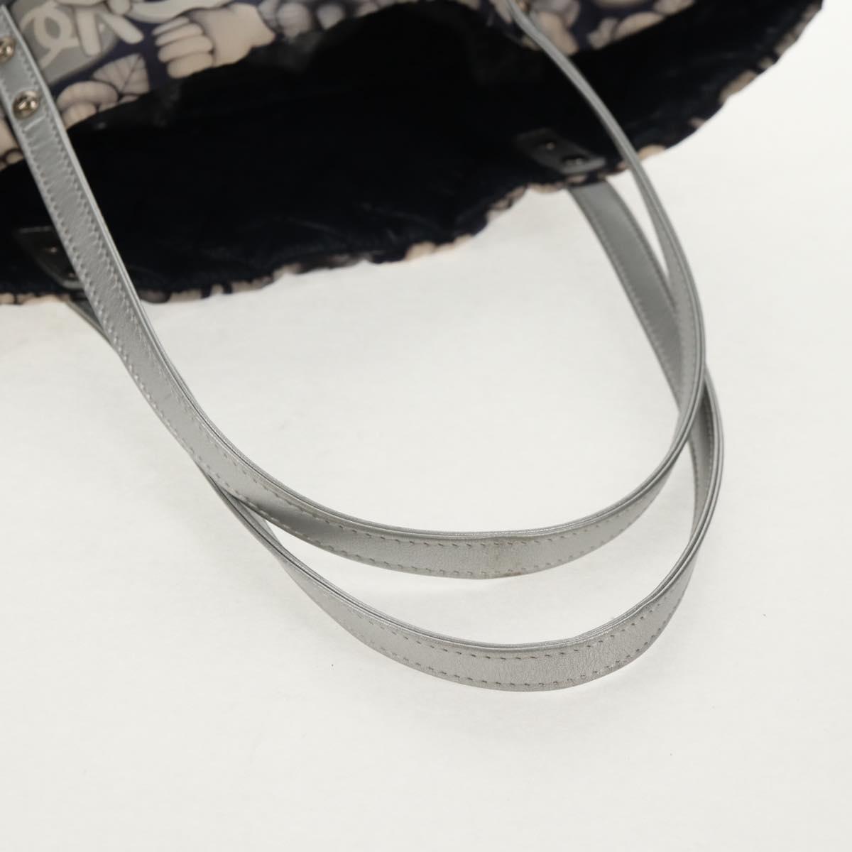 CHANEL COCO Mark Tote Bag Nylon Navy Gray CC Auth 145888A