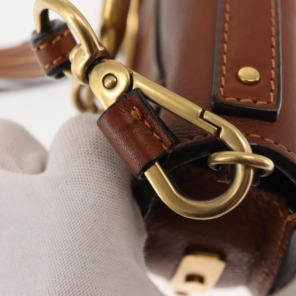 Chloe Nile Hand Bag Leather 2way Brown Gold Auth 145889