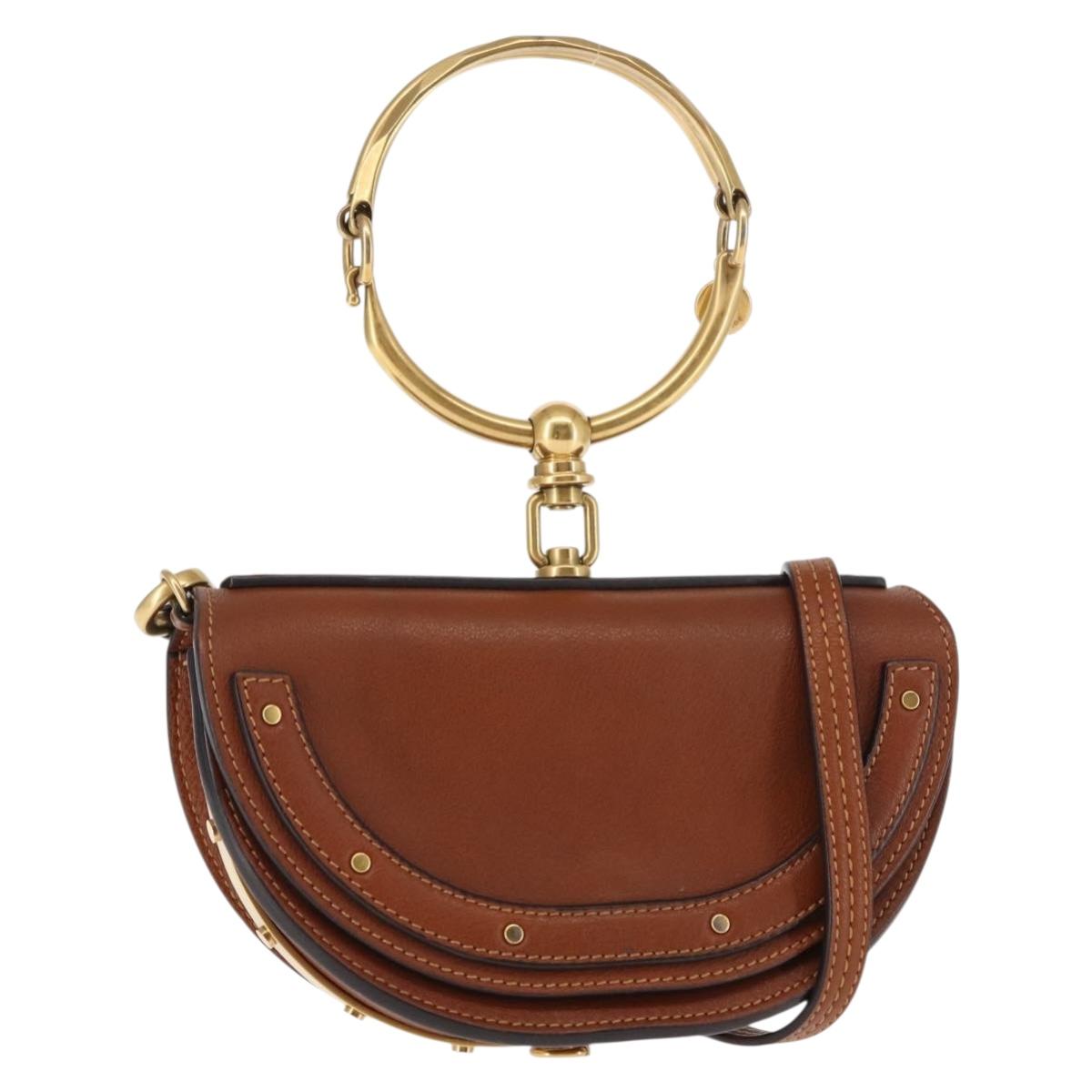 Chloe Nile Hand Bag Leather 2way Brown Gold Auth 145889
