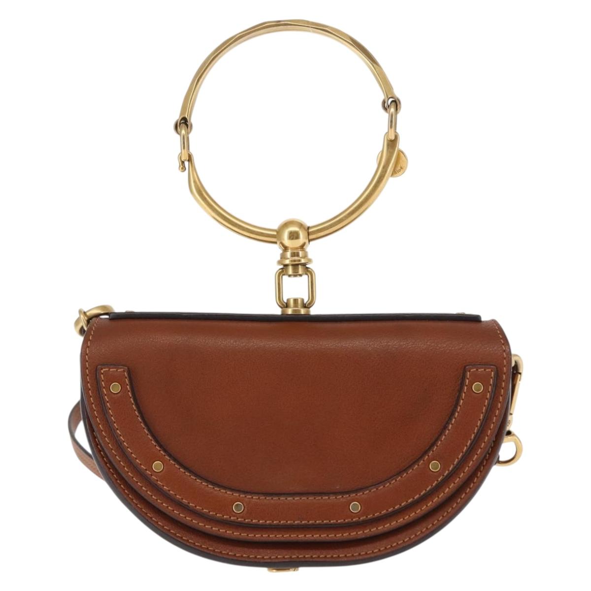 Chloe Nile Hand Bag Leather 2way Brown Gold Auth 145889