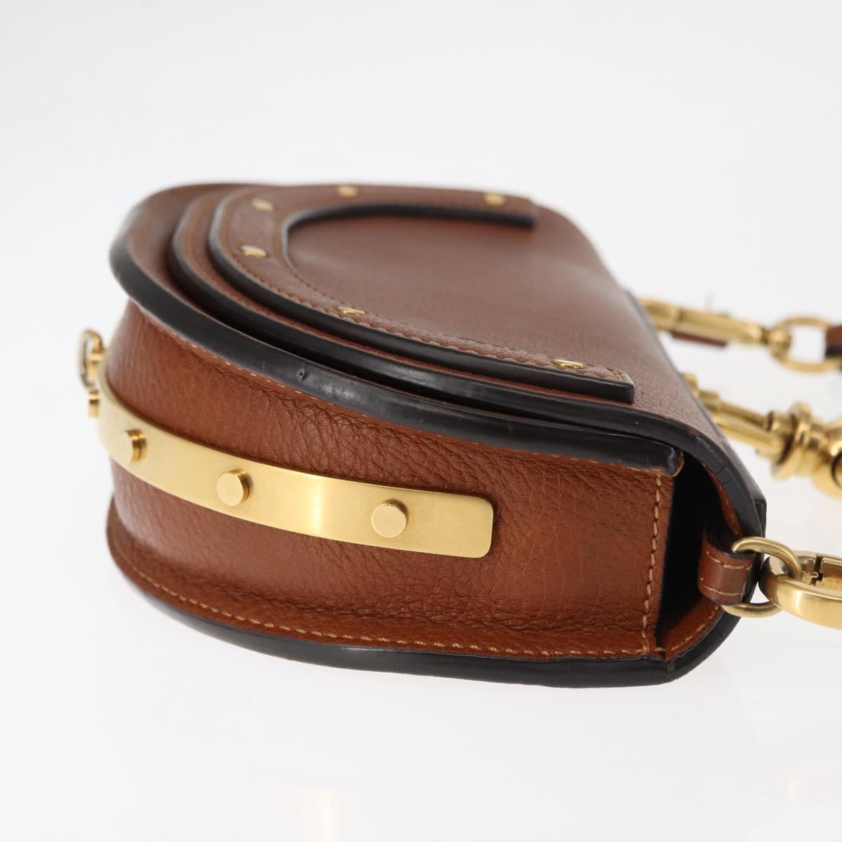 Chloe Nile Hand Bag Leather 2way Brown Gold Auth 145889