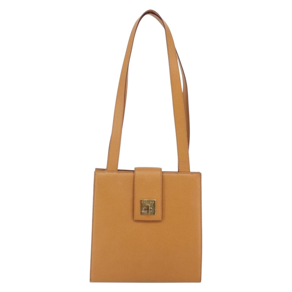 CELINE Shoulder Bag Leather Beige Gold Auth 145908