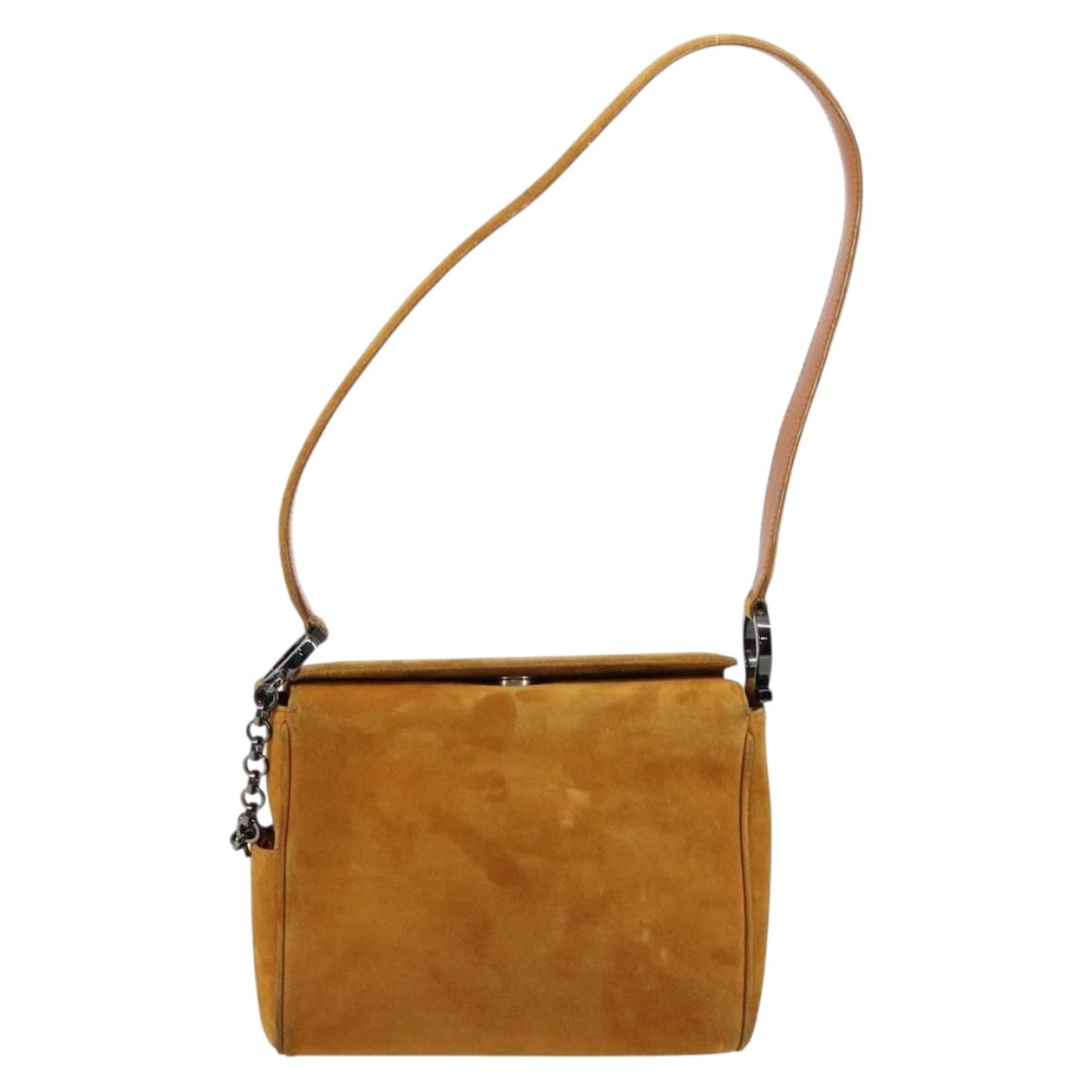 Salvatore Ferragamo Gancini Shoulder Bag Suede Beige Silver Auth 145909