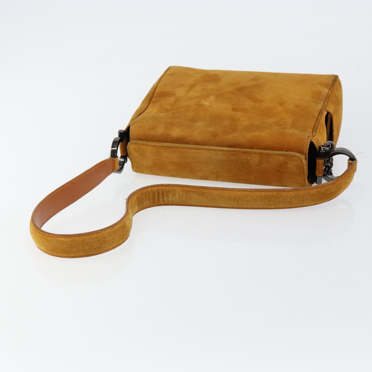 Salvatore Ferragamo Gancini Shoulder Bag Suede Beige Silver Auth 145909