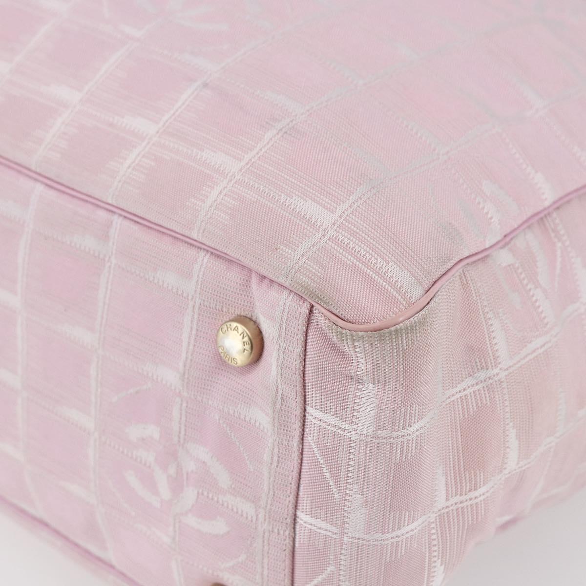 CHANEL New Travel line Tote Bag Nylon Pink Gold CC Auth 145910